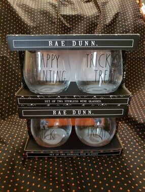 Rae Dunn Halloween Stemless Wine Glasses Set Of 4 NWT
